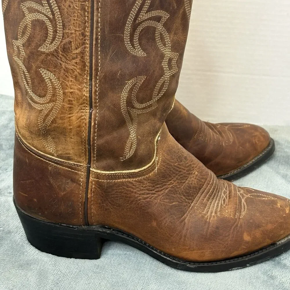 Vintage Frye Western Cowboy Boots Brown Leather USA Made Size 9M Distressed - Picture 6 of 15